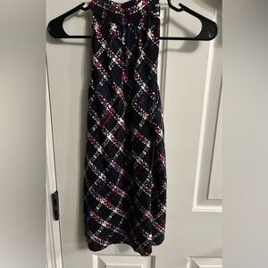 Liverpool Navy Plaid Maxi Skirt with Red & White Details